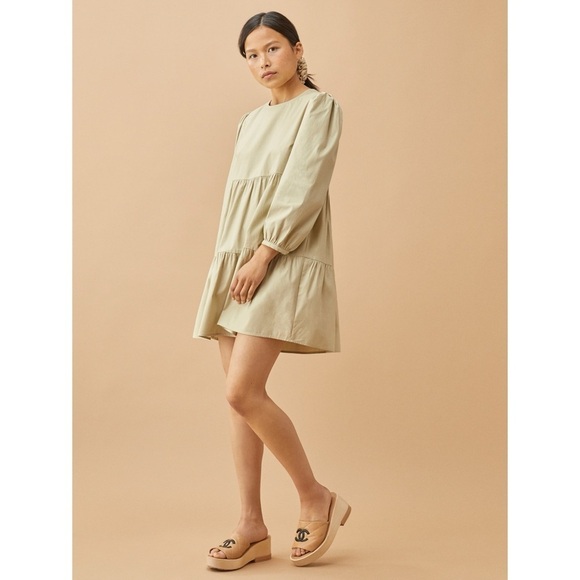 Reformation Beckett Tiered Mini Dress in Dried Herbs Size M - Picture 1 of 16